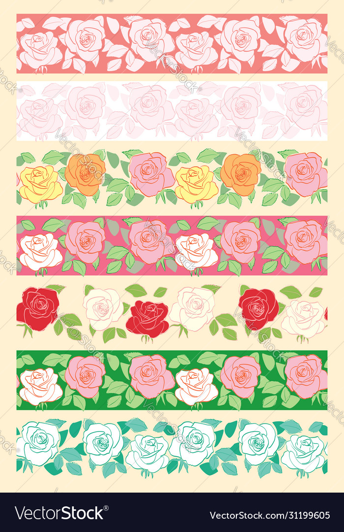 Floral seamless borders with roses - set