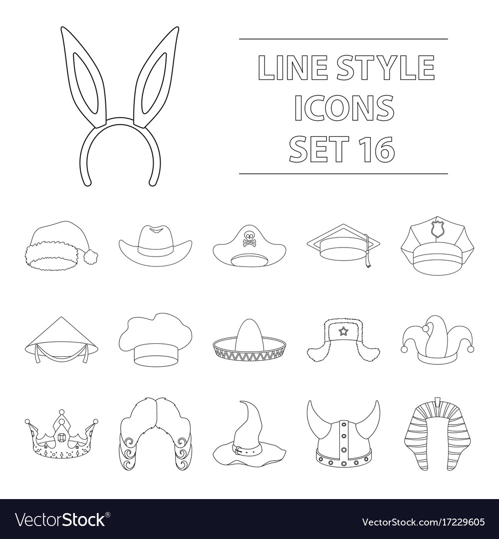 Hats set icons in outline style big collection