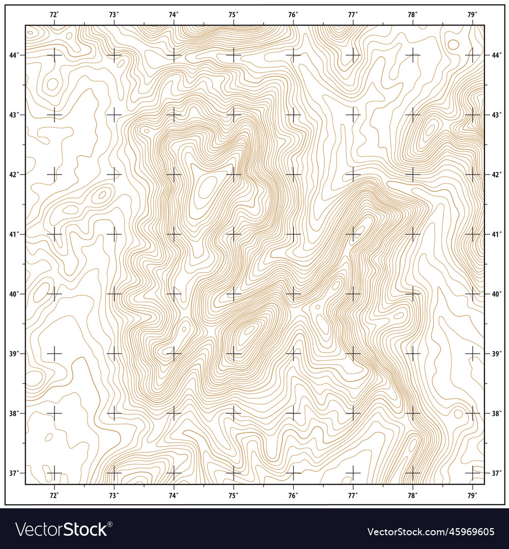 Imaginary topographic contour map with coordinate vector image Imaginary topographic contour map with coordinate