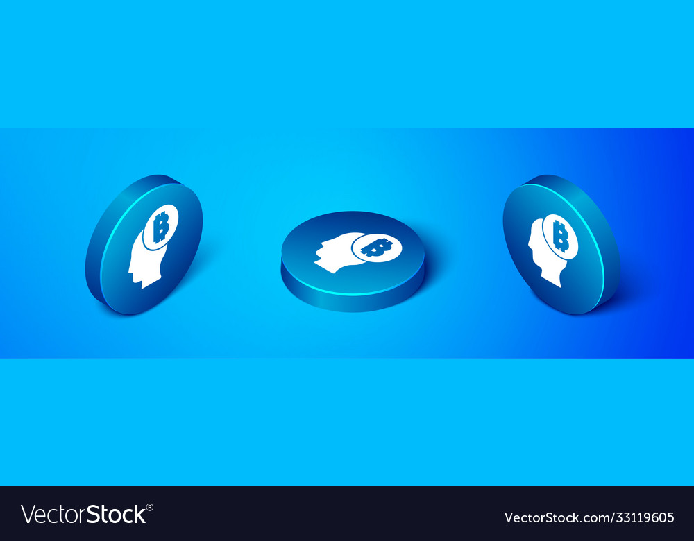 Isometric Bitcoin Think Icon Isolated On Blue Vector Image