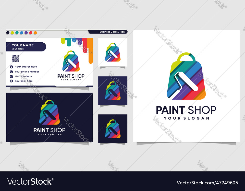 Paint shop logo with modern color bag style vector image Paint shop logo with modern color bag style