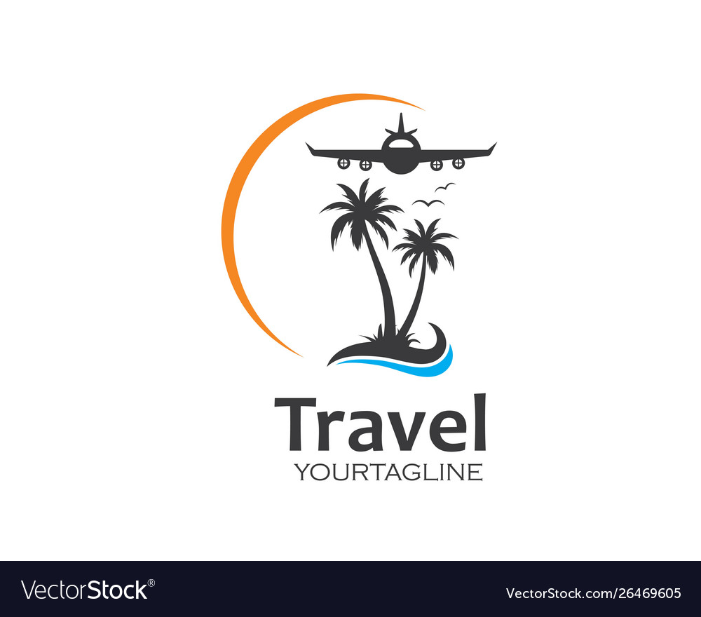 Plane with palms icon logo travel