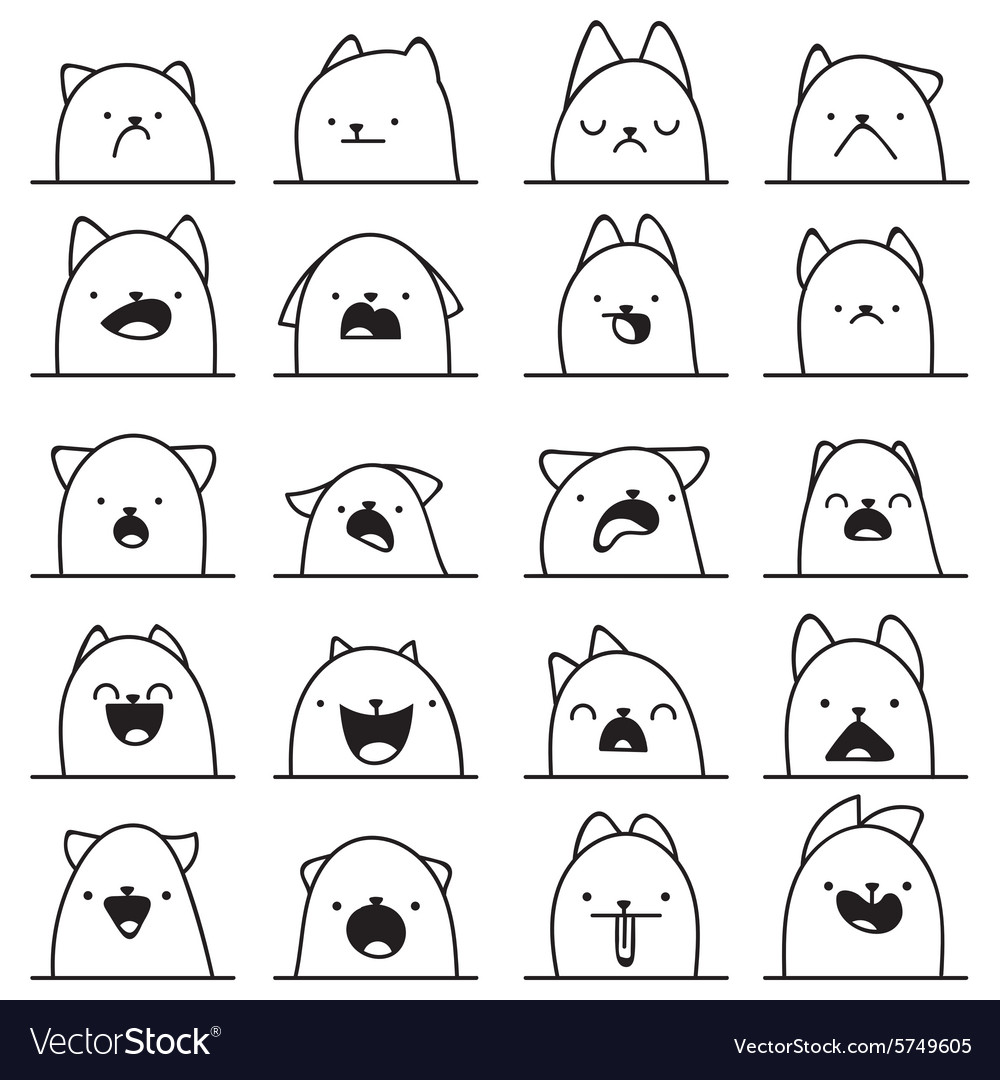 Set of 20 different emotions cat anime doodle