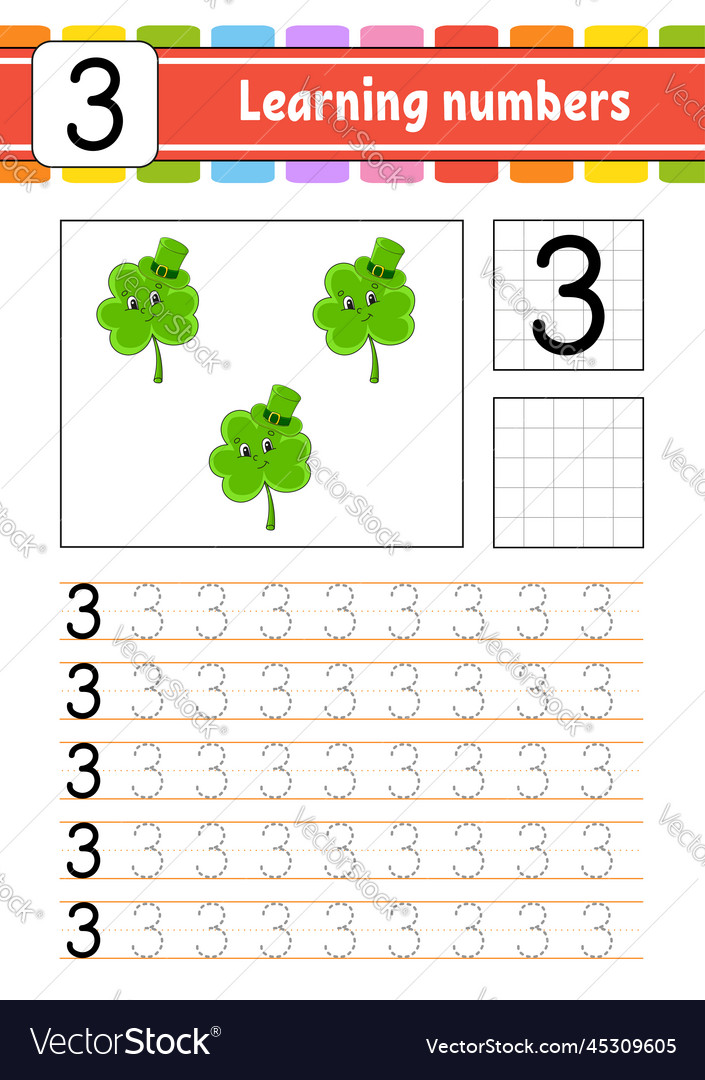 Trace and write numbers handwriting practice vector image Trace and write numbers handwriting practice