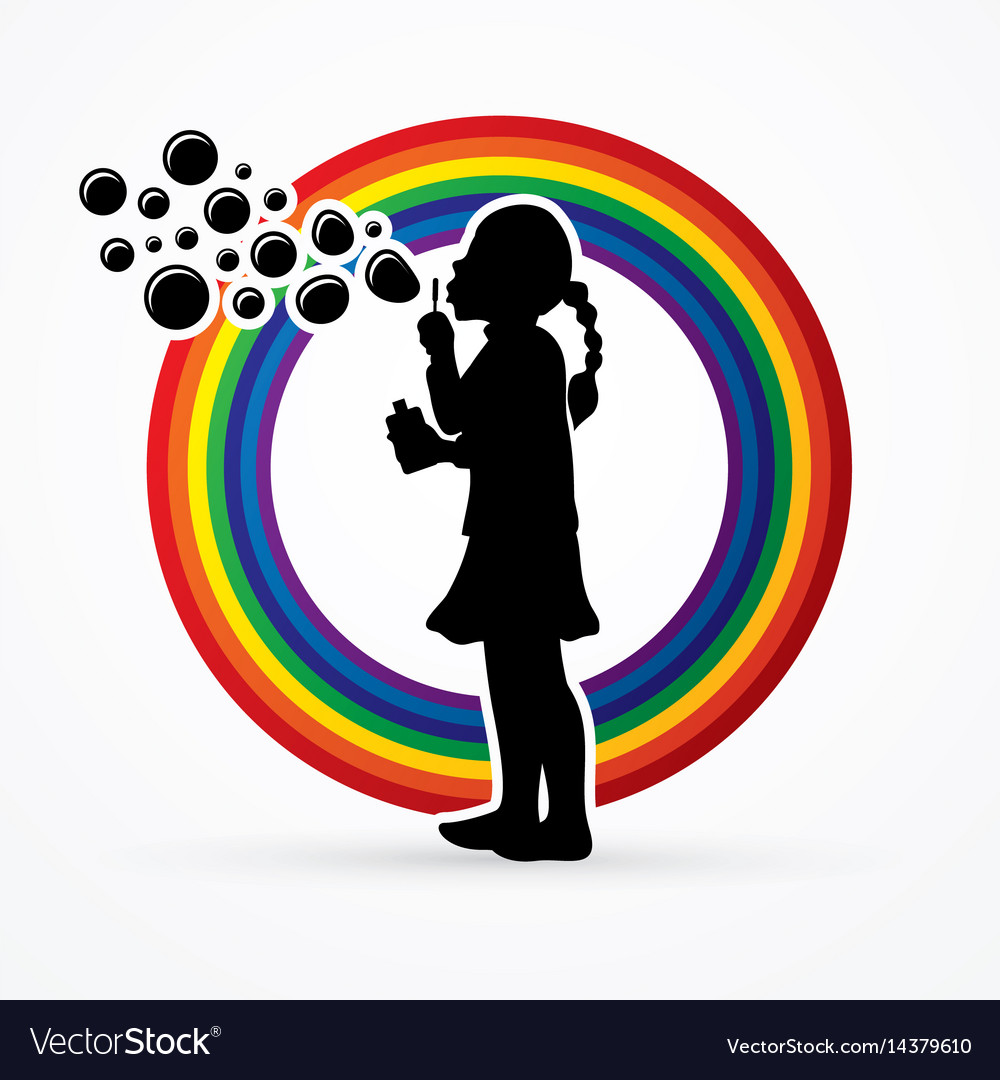 A little girl blowing soap bubbles graphic Vector Image