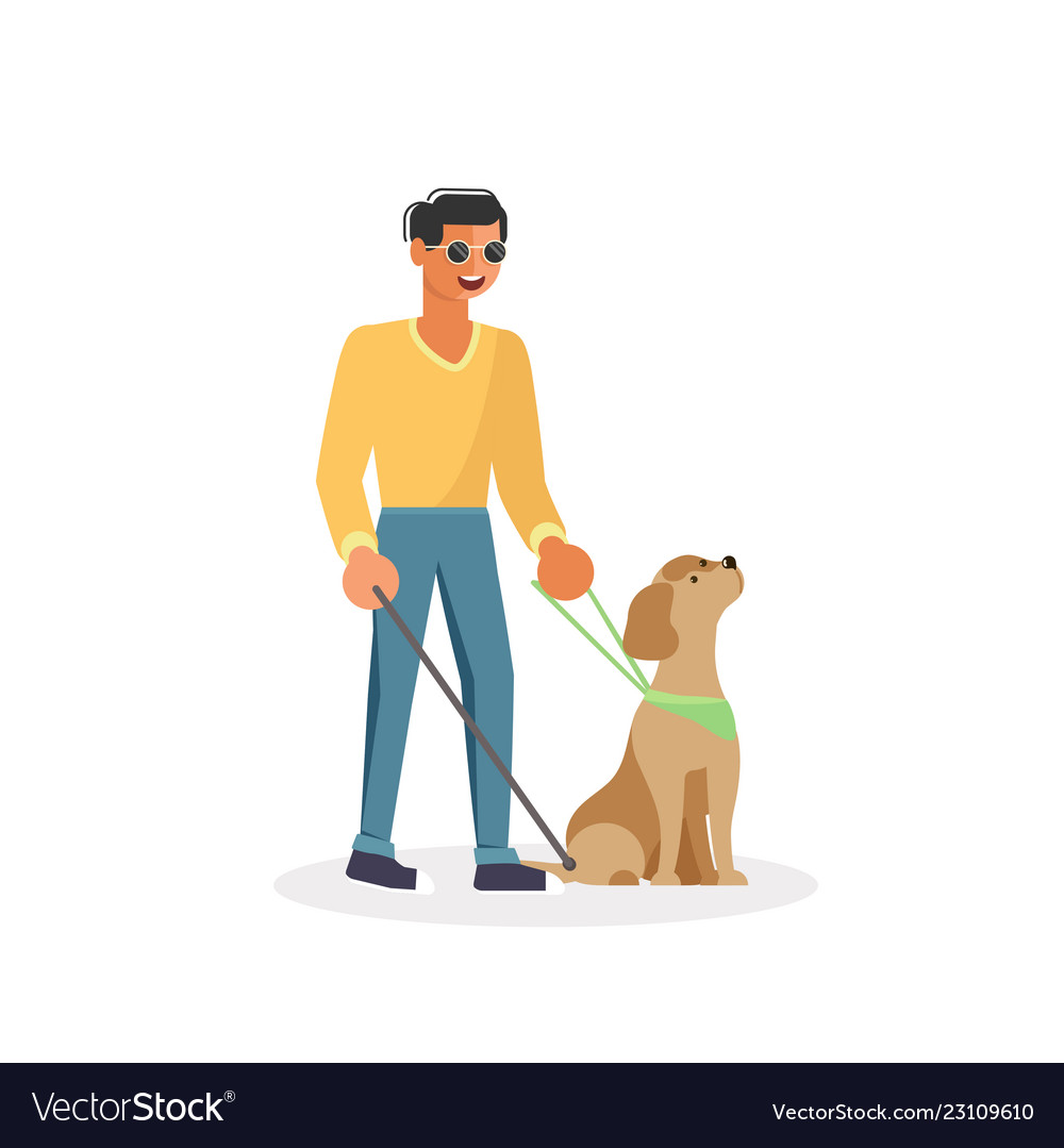 Blind Person With Guide Dog And Walking Stick Vector Image