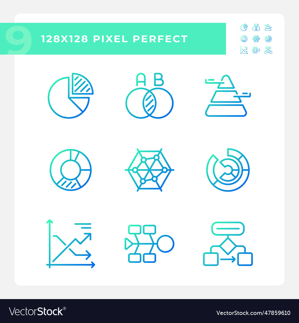 Chart and diagram gradient linear icons set vector image Chart and diagram gradient linear icons set