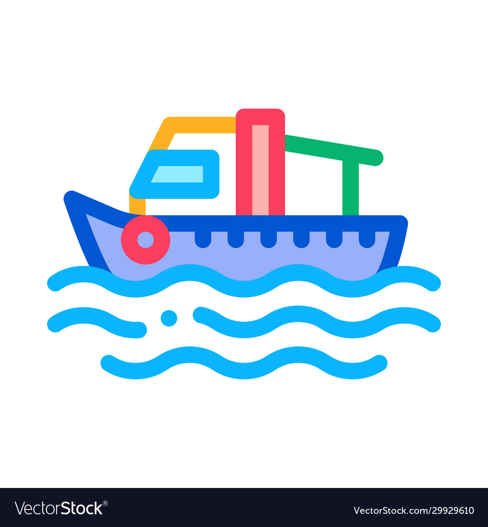 Fishing boat on water wave icon thin line