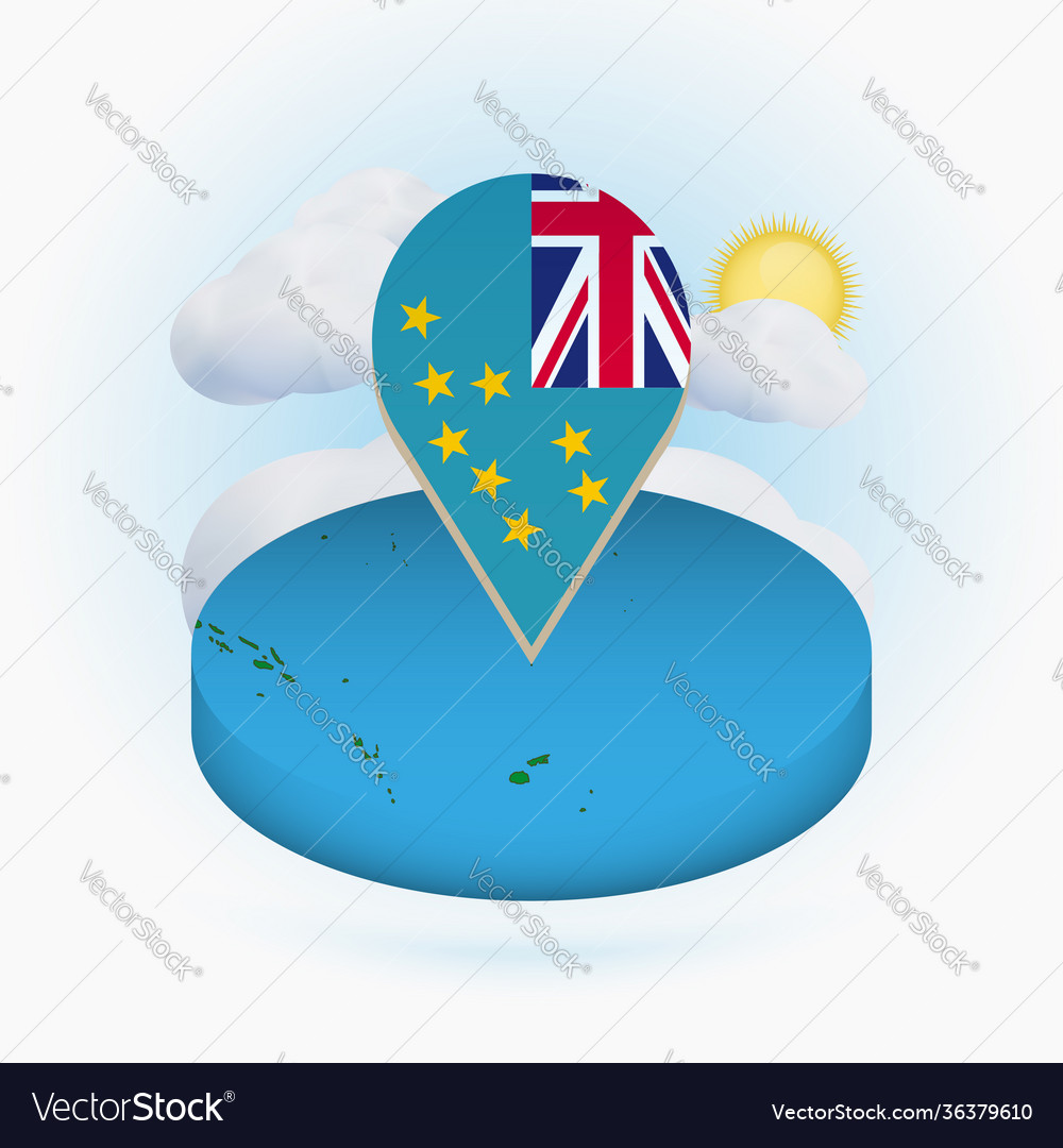 Isometric round map tuvalu and point marker