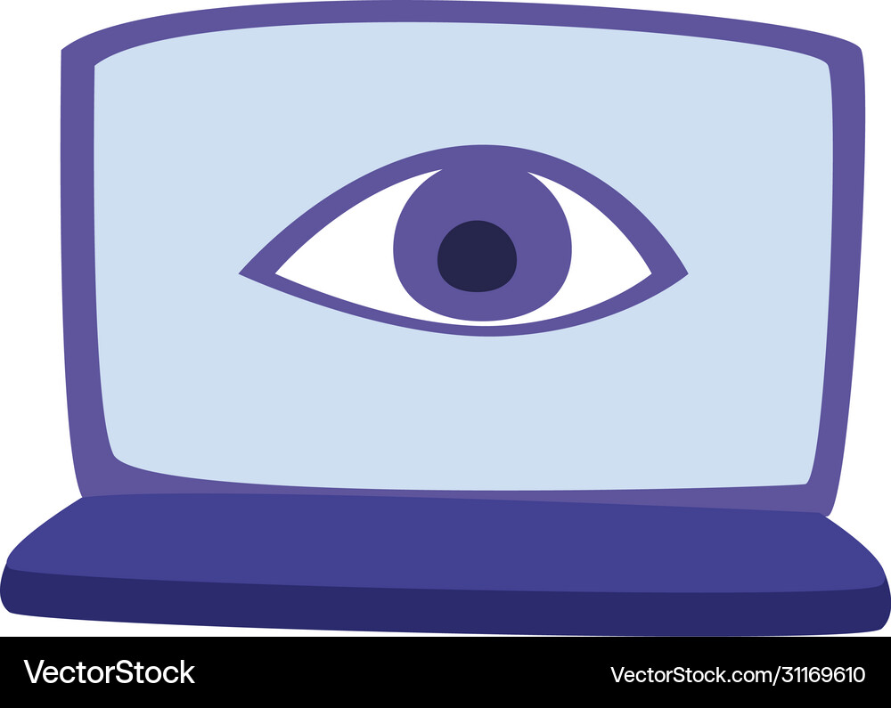 Laptop With Eye Flat Style Icon Design Royalty Free Vector