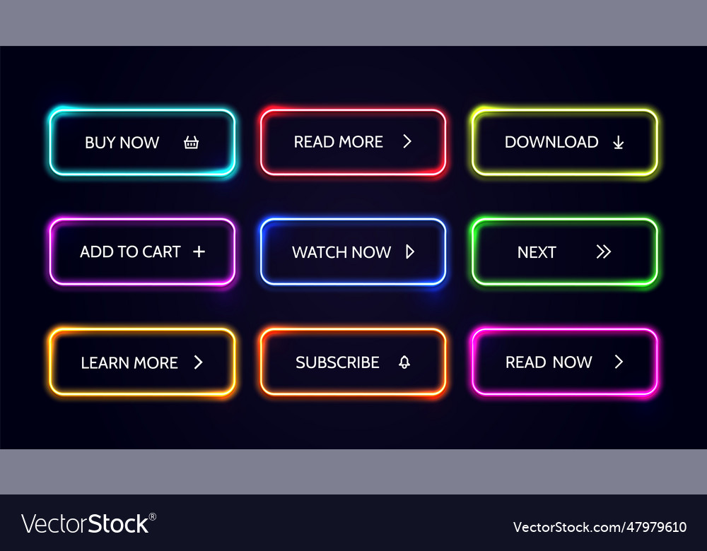 Neom web button glow modern colorful action Vector Image Neom web button glow modern colorful action