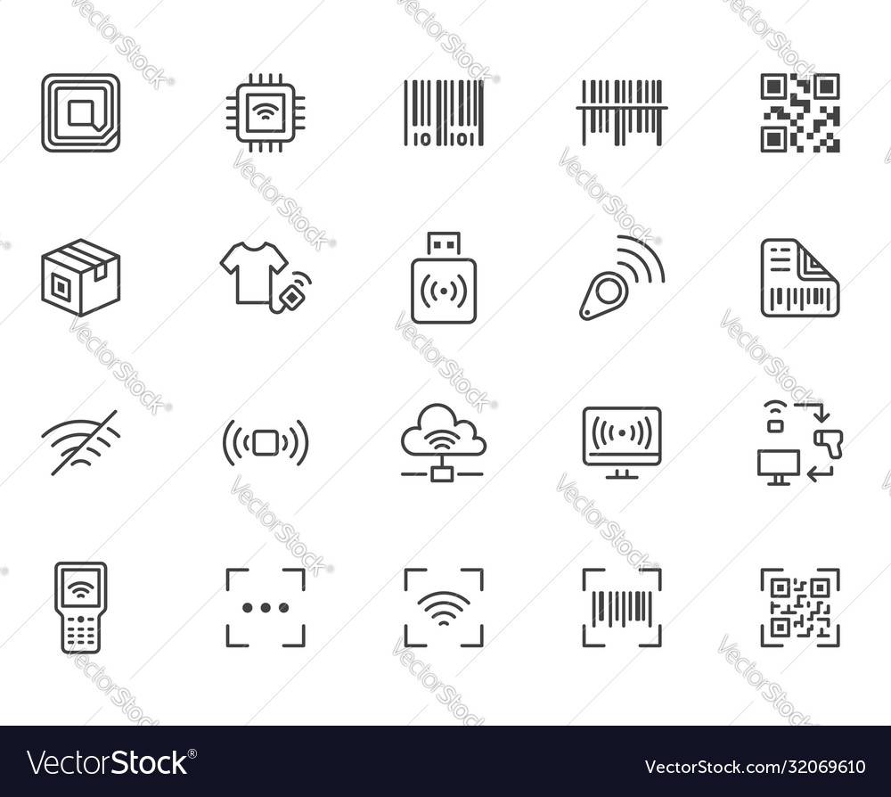 Rfid qr code barcode line icon set price tag Vector Image Rfid qr code barcode line icon set price tag