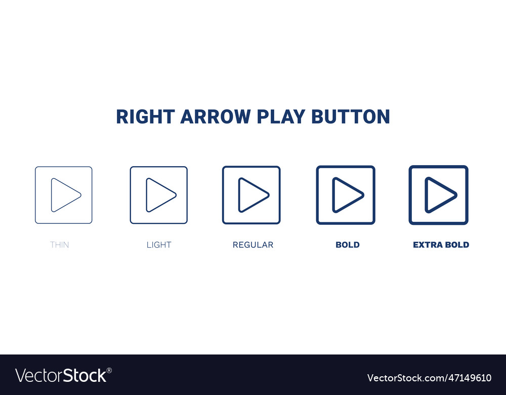 Right arrow play button icon thin light regular vector image Right arrow play button icon thin light regular