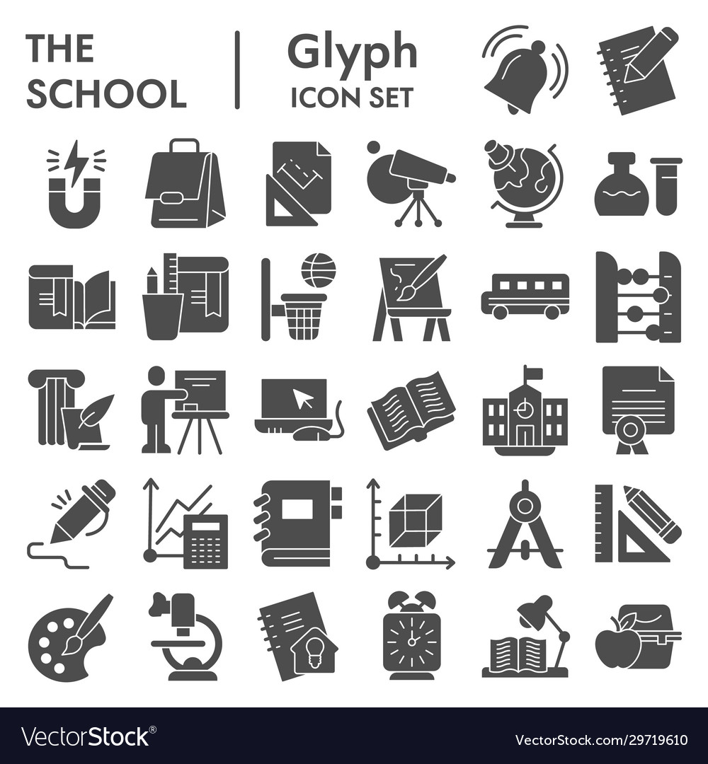 School solid icon set education collection