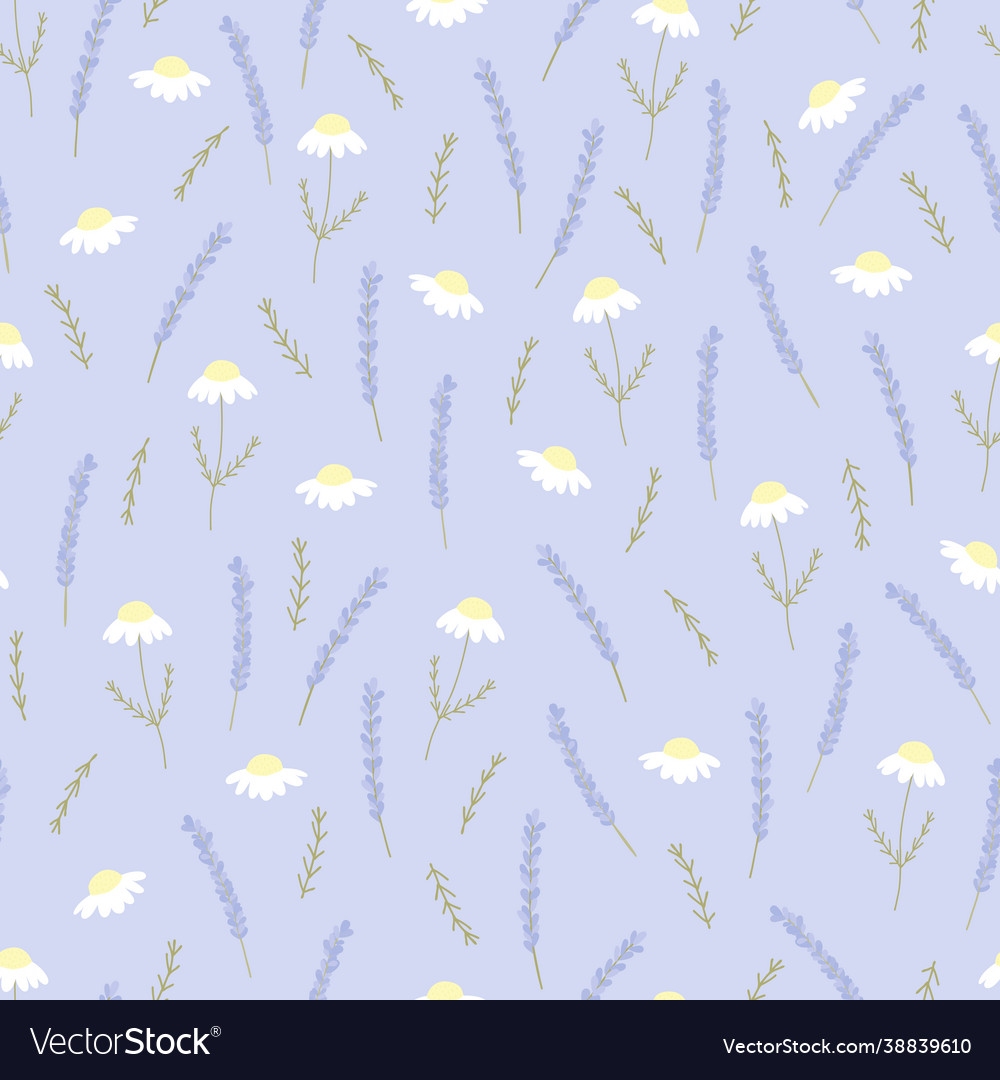Seamless pattern with chamomile and lavender