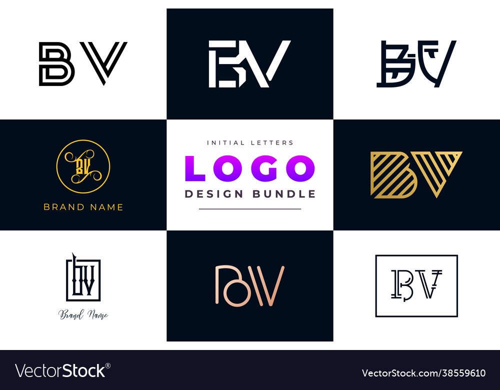 Set collection initial letters bv logo design vector image Set collection initial letters bv logo design
