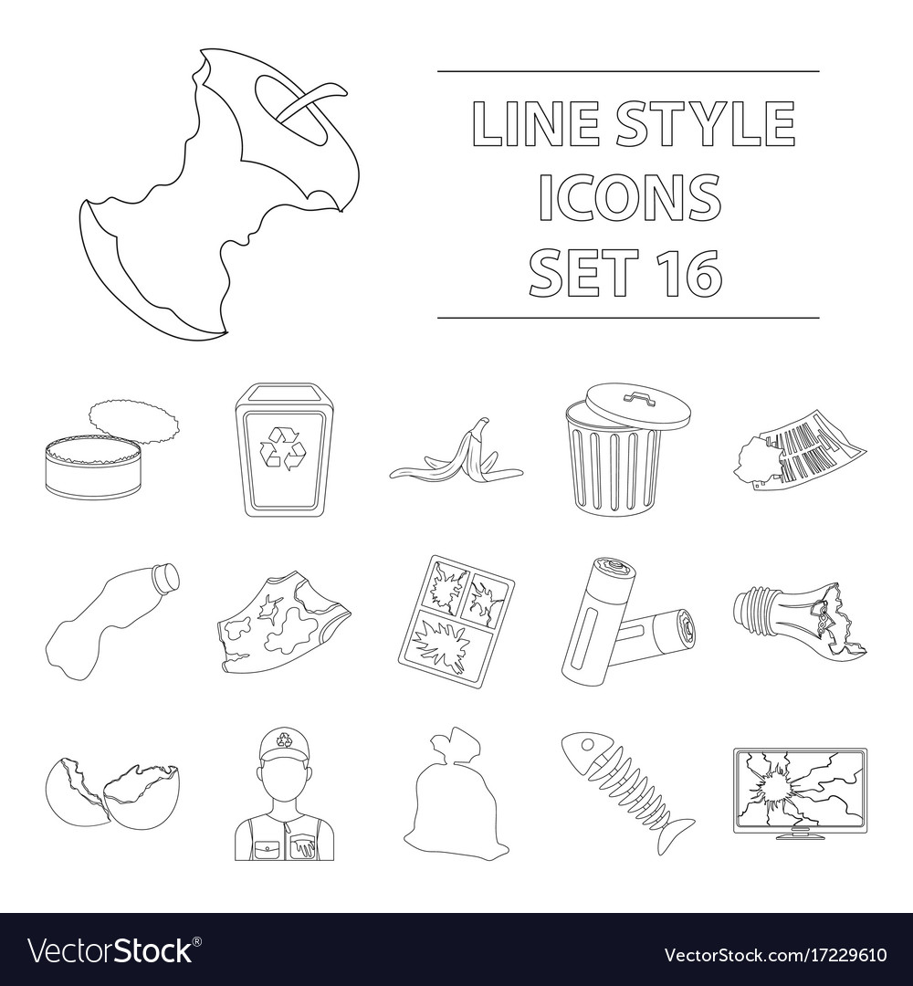 Trash and garbage set icons in outline style big