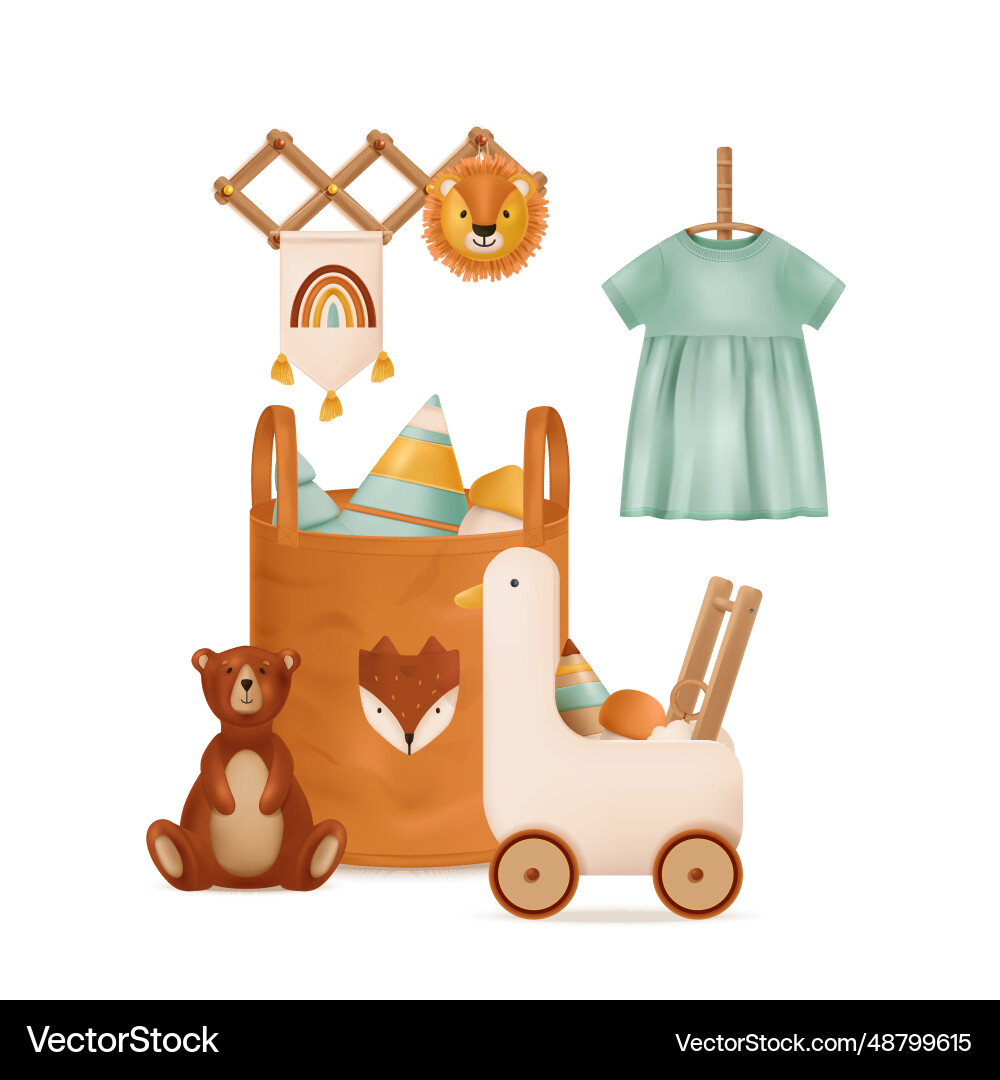 Boho baby realistic composition Royalty Free Vector Image