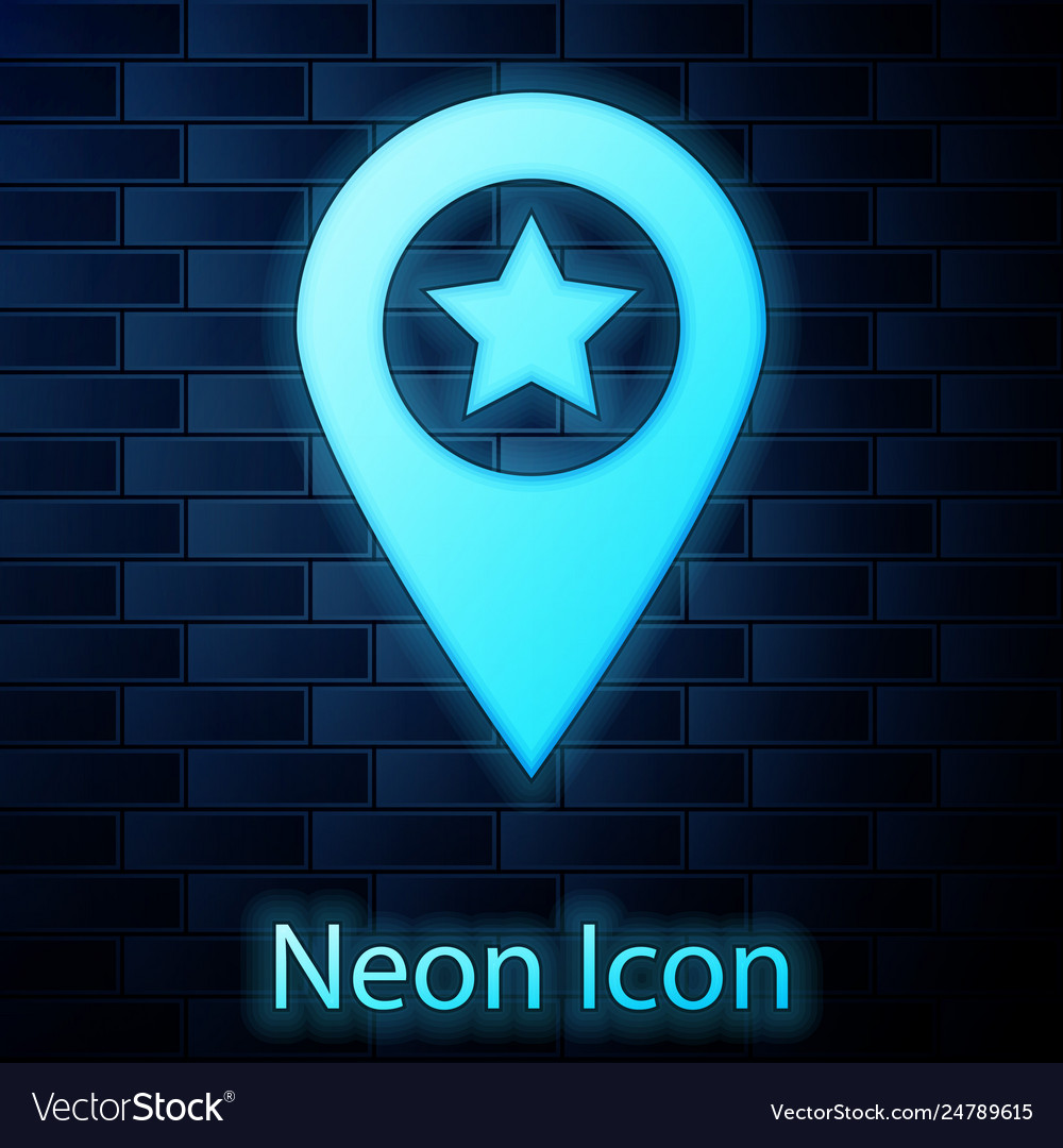 Glowing neon map pointer with star icon isolated vector image Glowing neon map pointer with star icon isolated