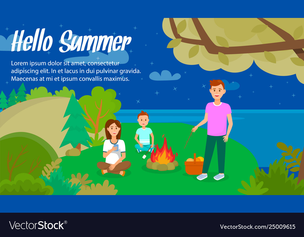 Hello summer lettering horizontal banner