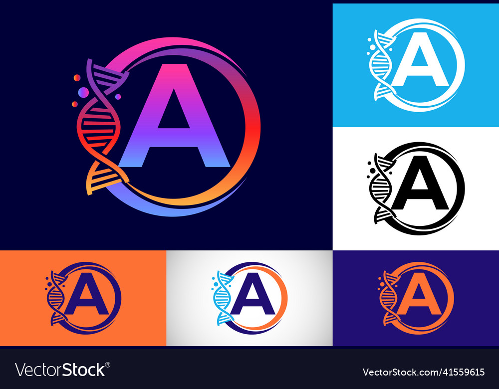Initial a monogram alphabet in circle with dna