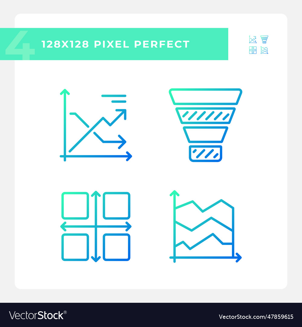 Marketing charts gradient linear icons set vector image Marketing charts gradient linear icons set