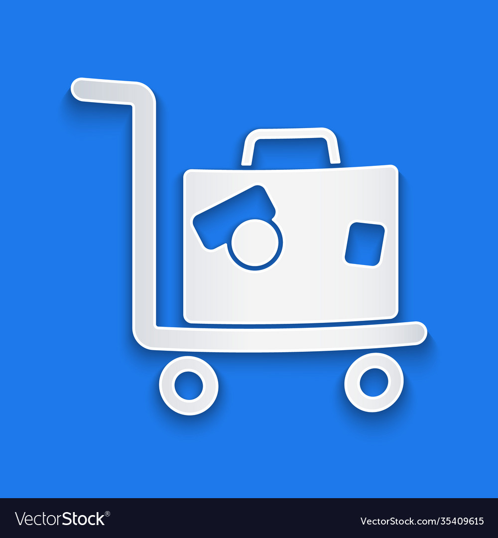 Paper cut hotel luggage cart with suitcase icon vector image Paper cut hotel luggage cart with suitcase icon