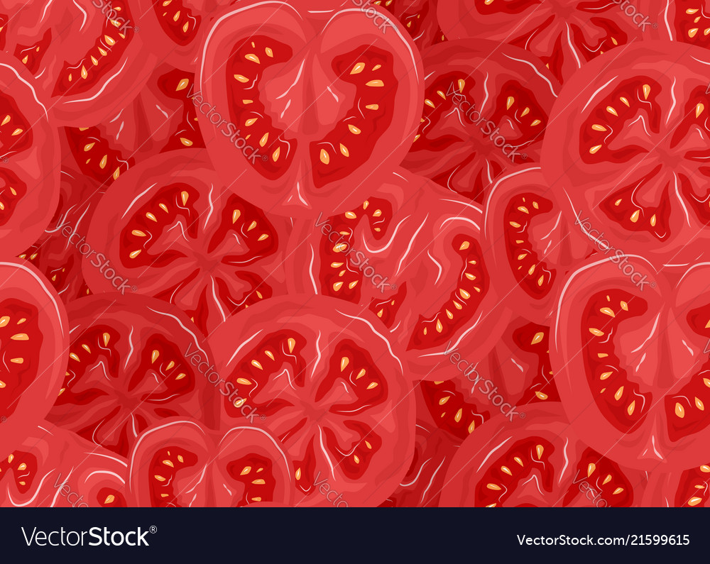 Seamless pattern with tomatoes in a cut flat color vector image Seamless pattern with tomatoes in a cut flat color