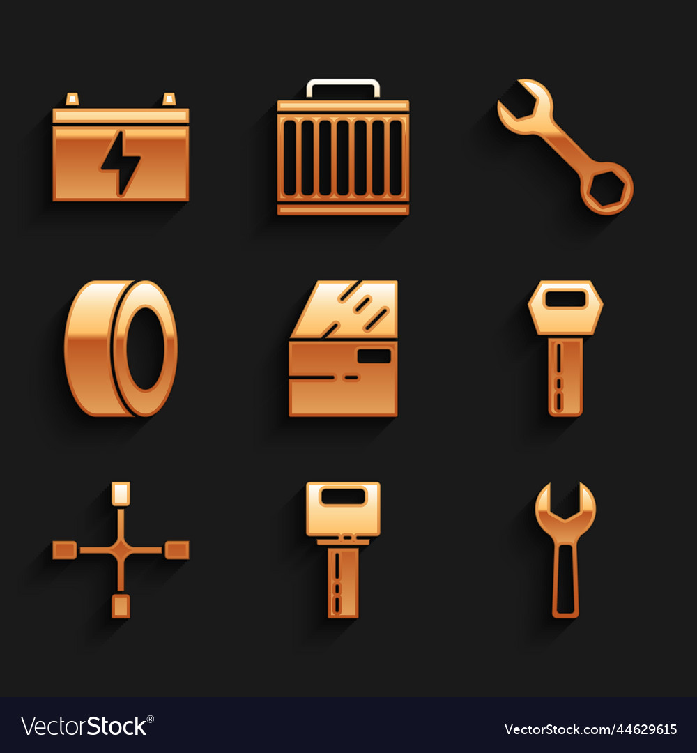 Set car door key with remote wrench spanner vector image Set car door key with remote wrench spanner