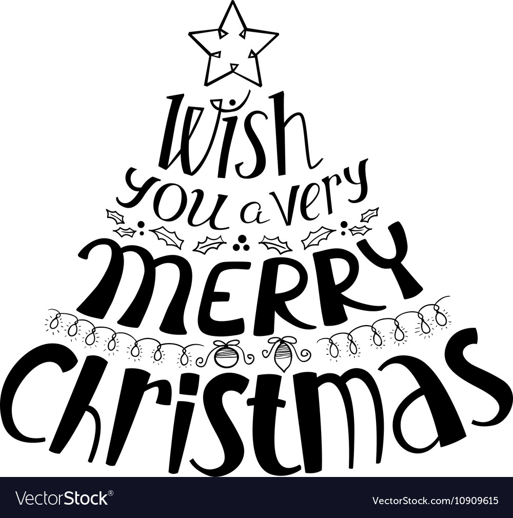 Silhouette of lettering christmas tree with decor Vector Image