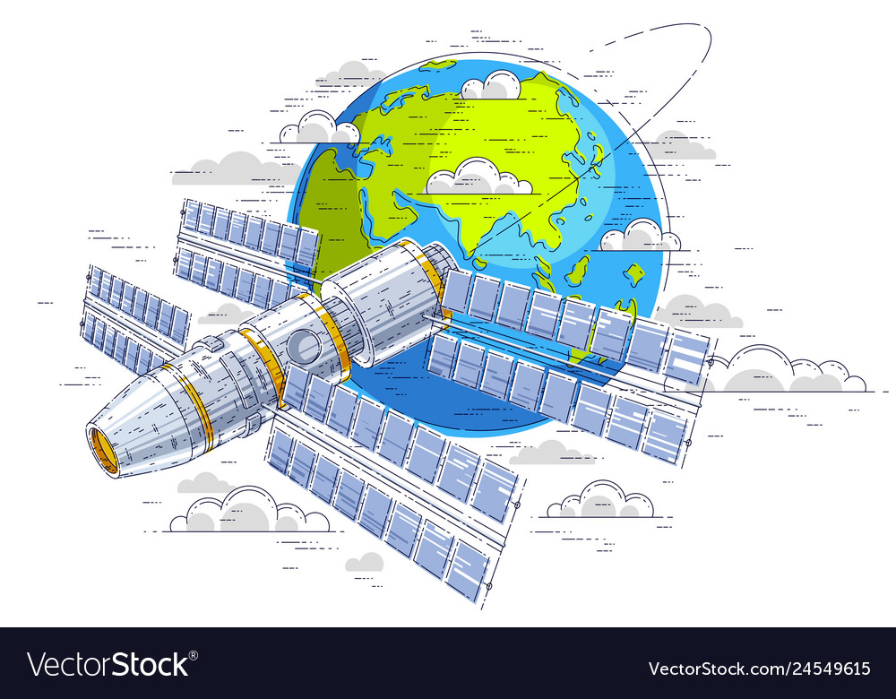 Space station flying orbital flight around earth