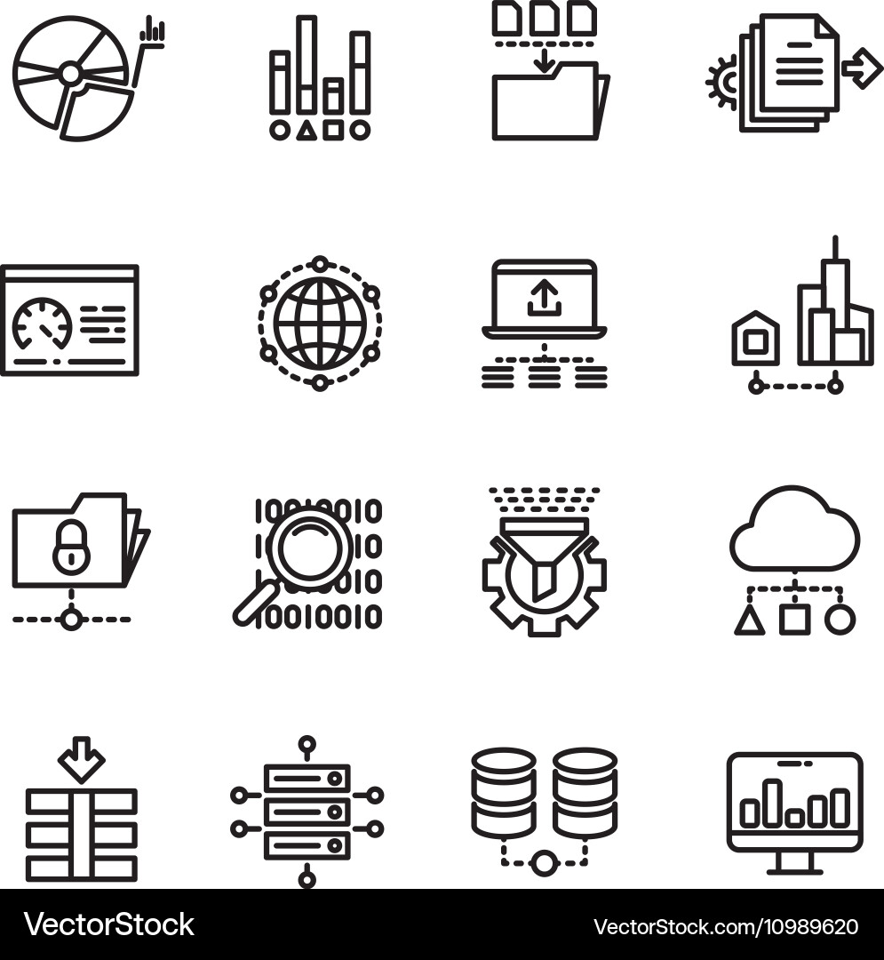 Big Data Cloud Technology Services Thin Line Vector Image Big data cloud technology services thin line vector image