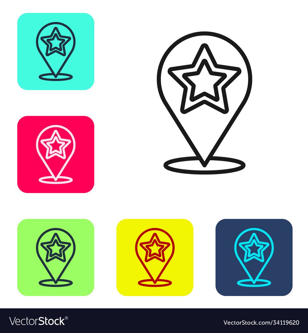 Black line map pointer with star icon isolated vector image Black line map pointer with star icon isolated