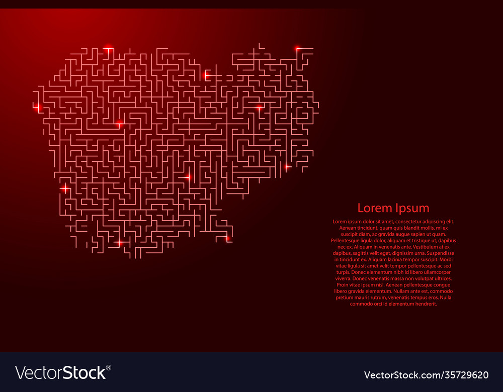 Cambodia map from red pattern maze grid