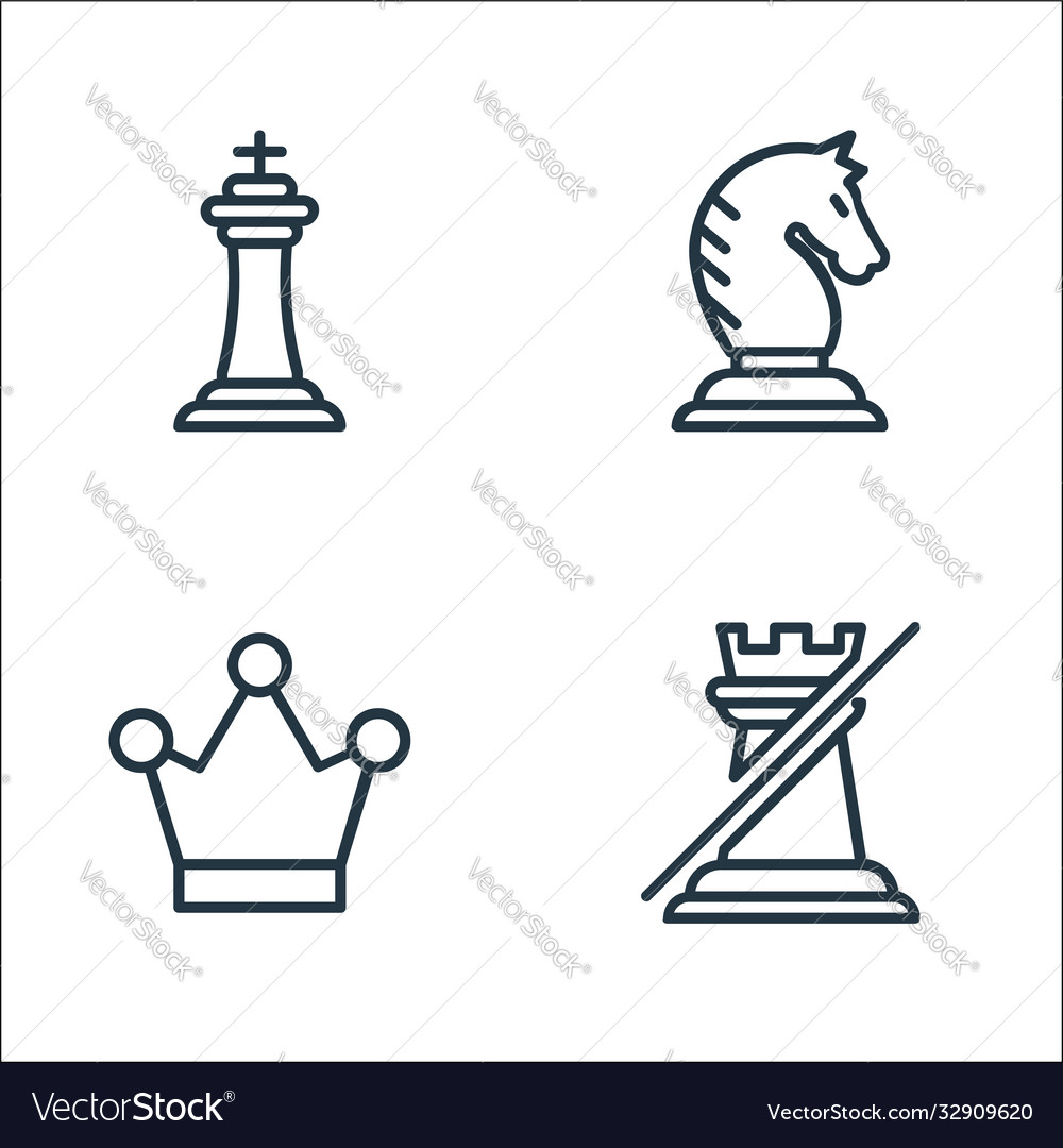 Chess game line icons linear set quality vector image Chess game line icons linear set quality