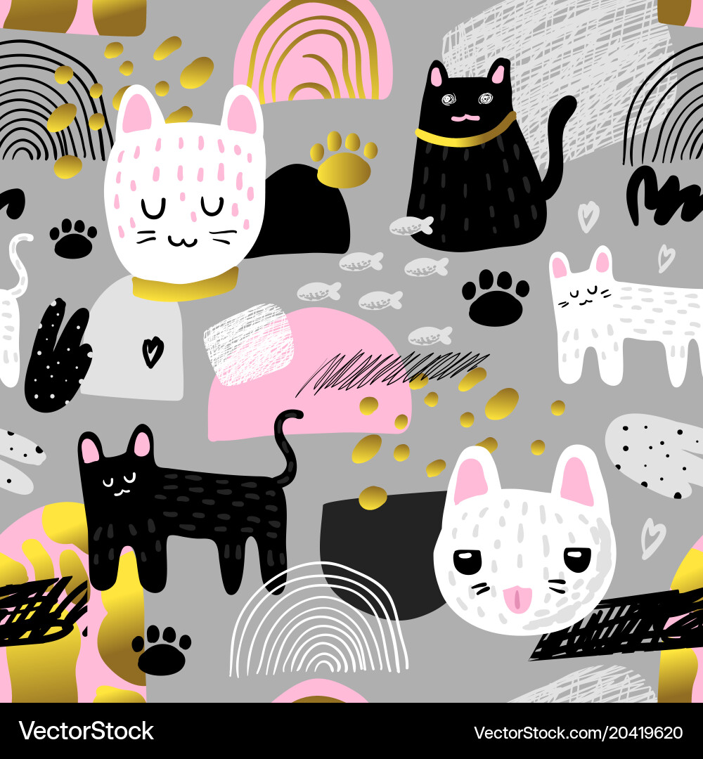 Cute cats seamless pattern childish background Vector Image