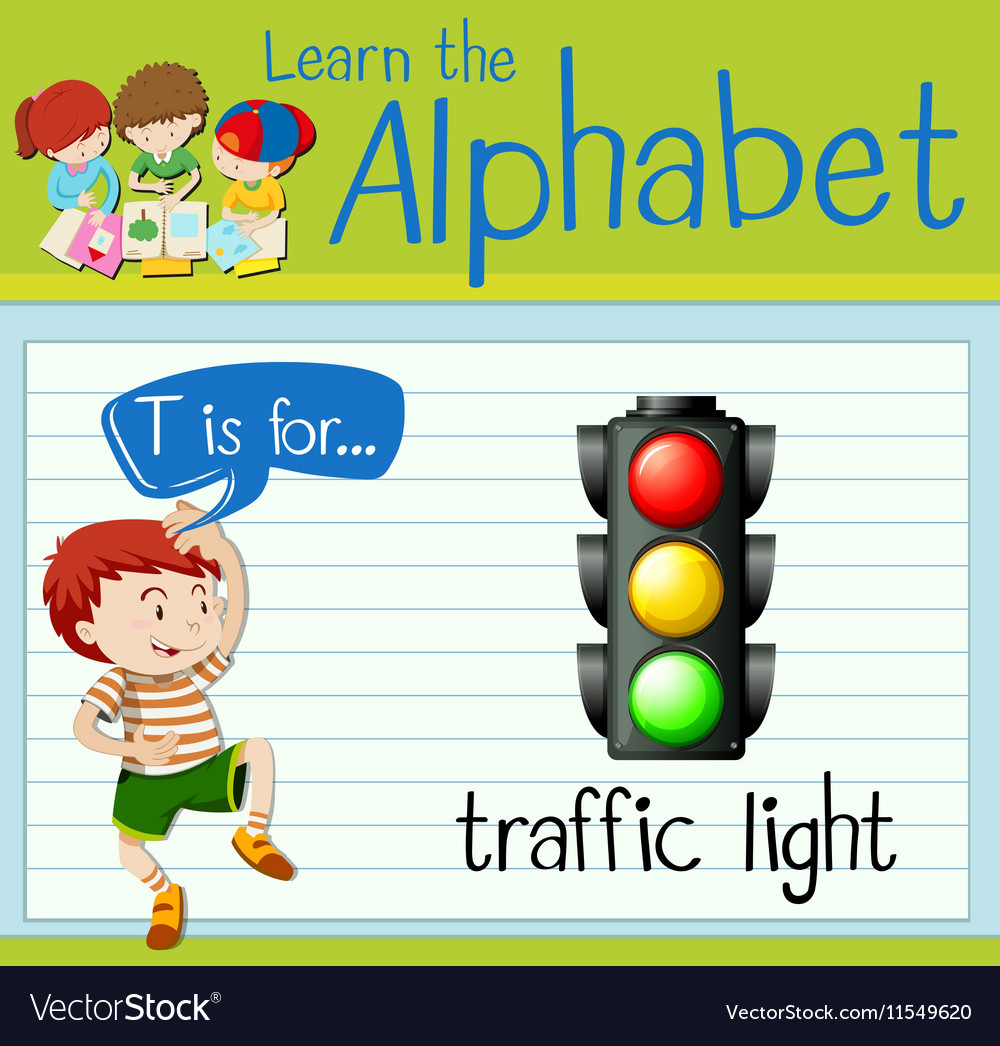 Flashcard alphabet t is for traffic light Vector Image