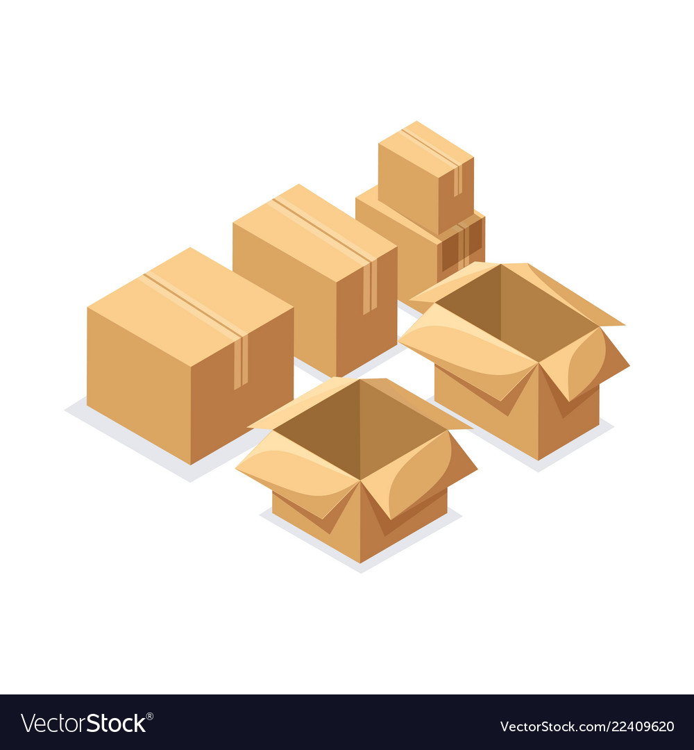 Isometry a set of cardboard boxes various shape vector image Isometry a set of cardboard boxes various shape