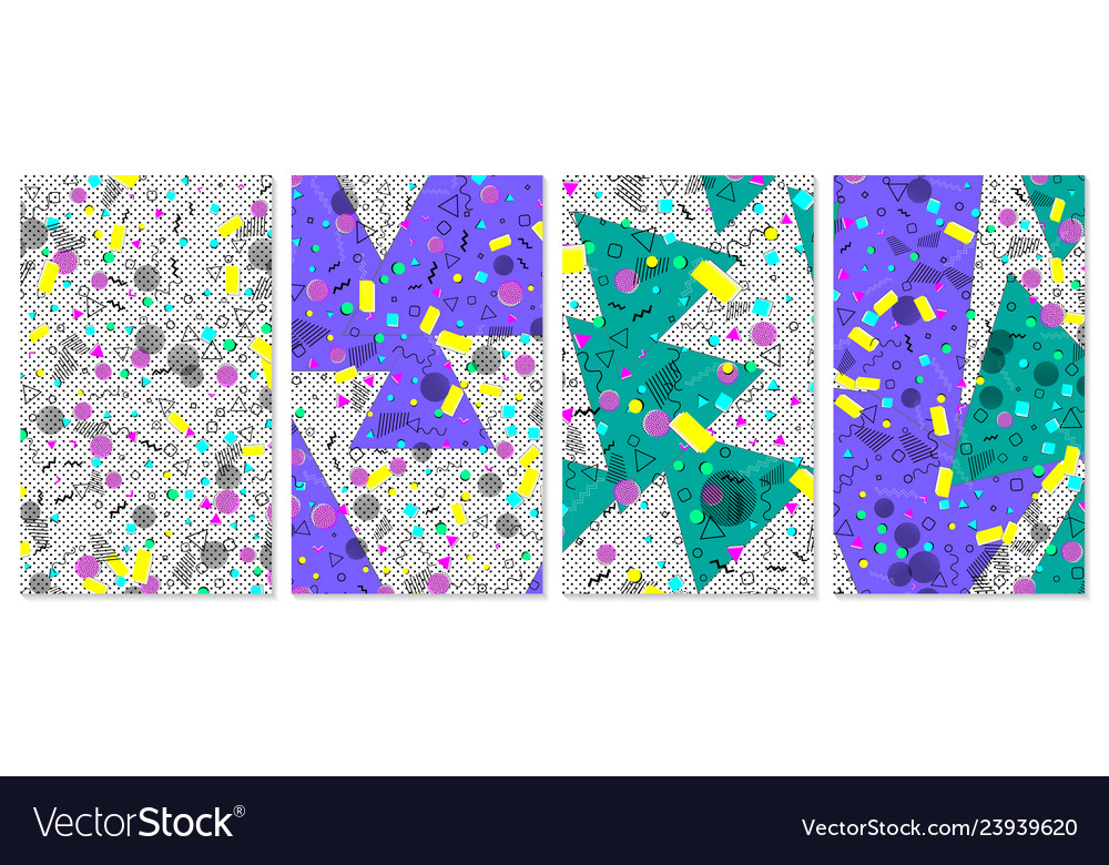 Pop art color background set of memphis pattern vector image Pop art color background set of memphis pattern