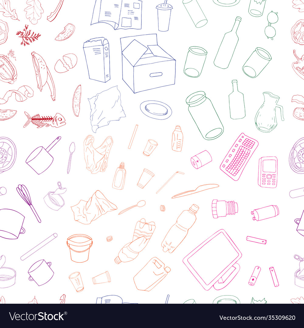 Seamless pattern with sorted paper garbage vector image Seamless pattern with sorted paper garbage