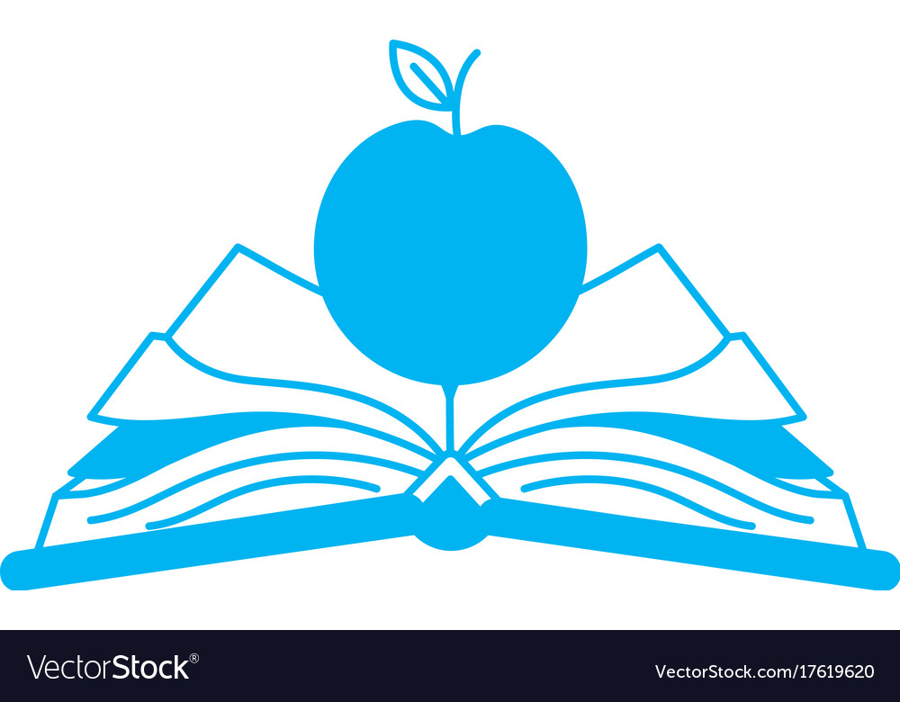 Silhouette open notebook with papers and apple