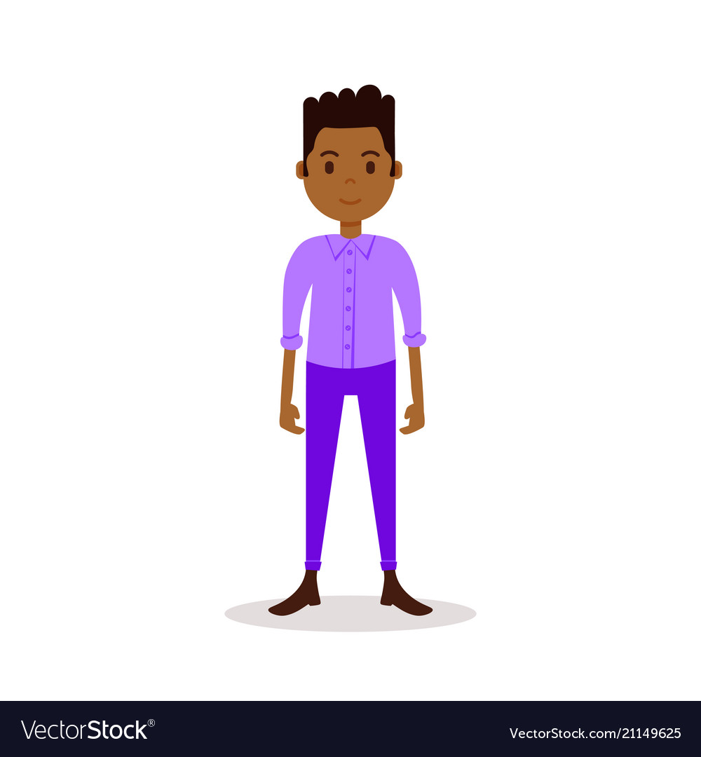 African boy character serious male violet suit Vector Image