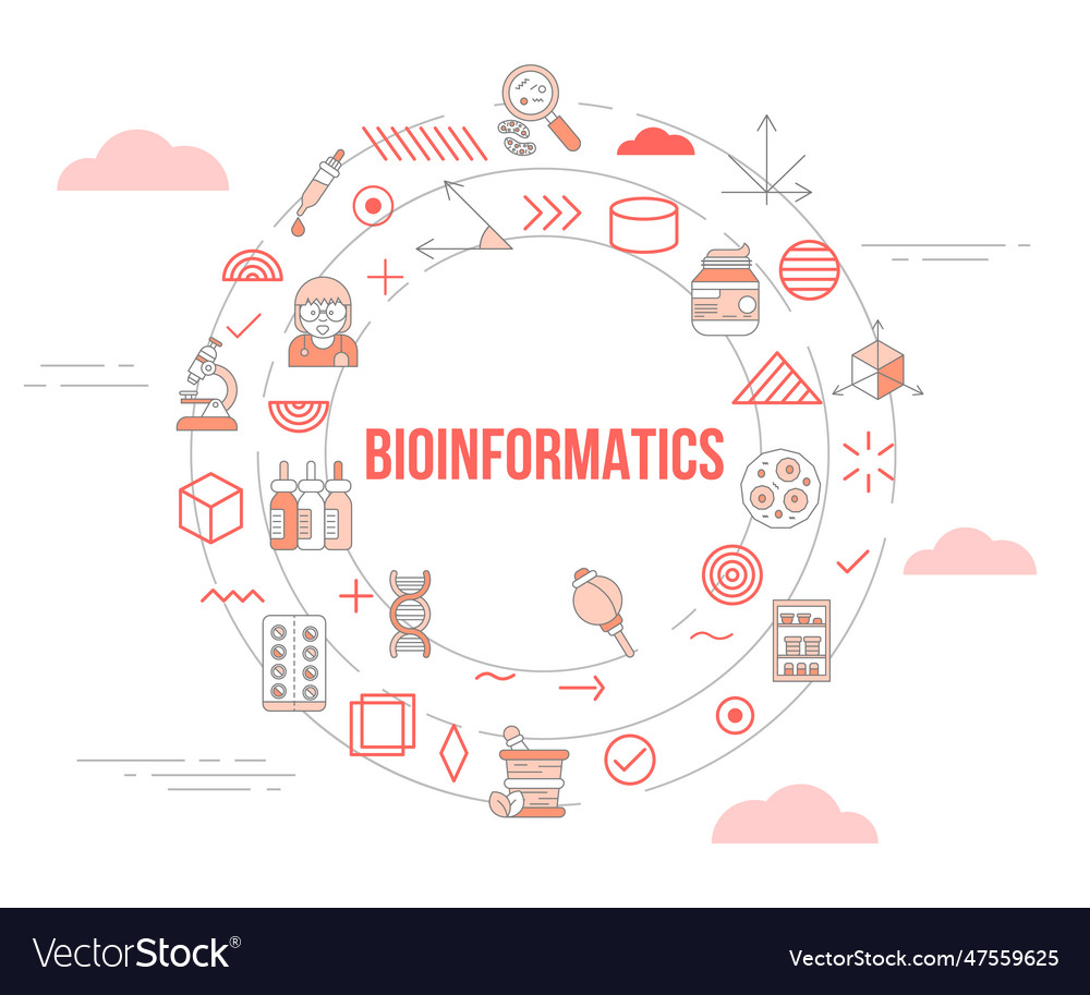 Bioinformatics Concept With Icon Set Template Vector Image