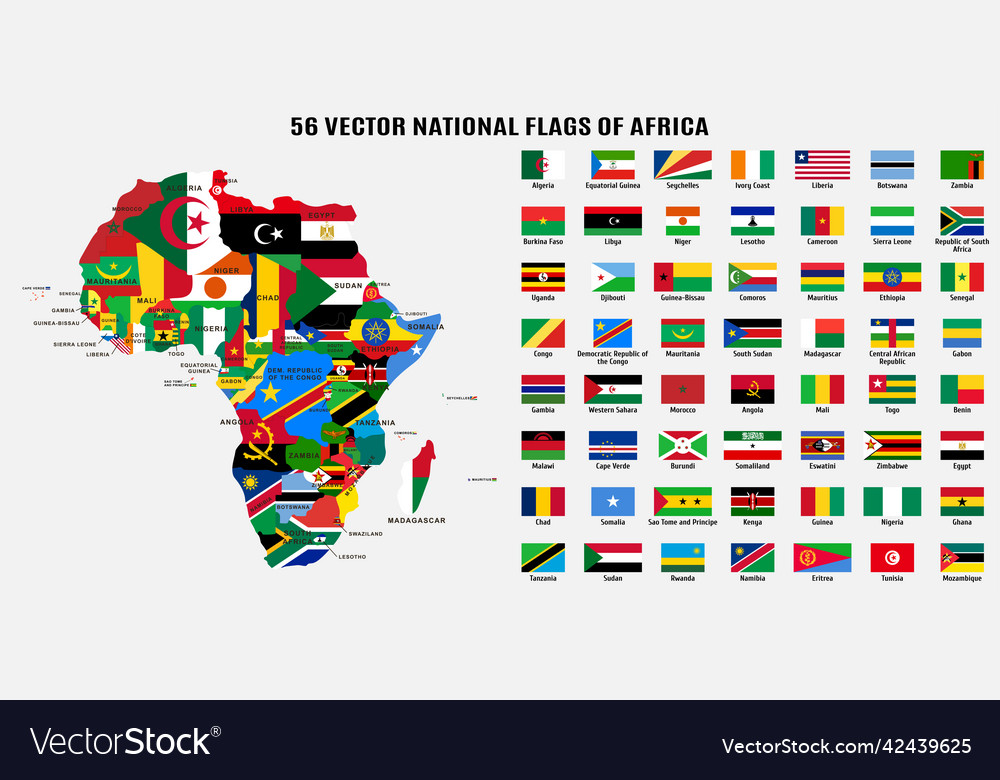 National flags and map of africa