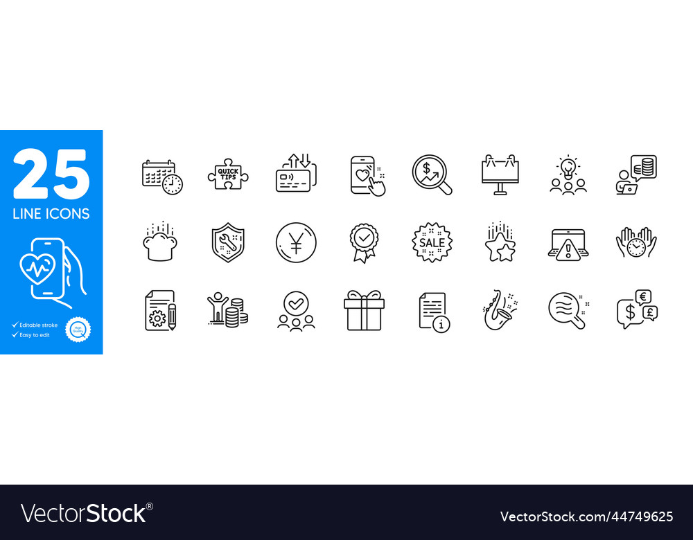 Outline icons set heart rating documentation vector image Outline icons set heart rating documentation