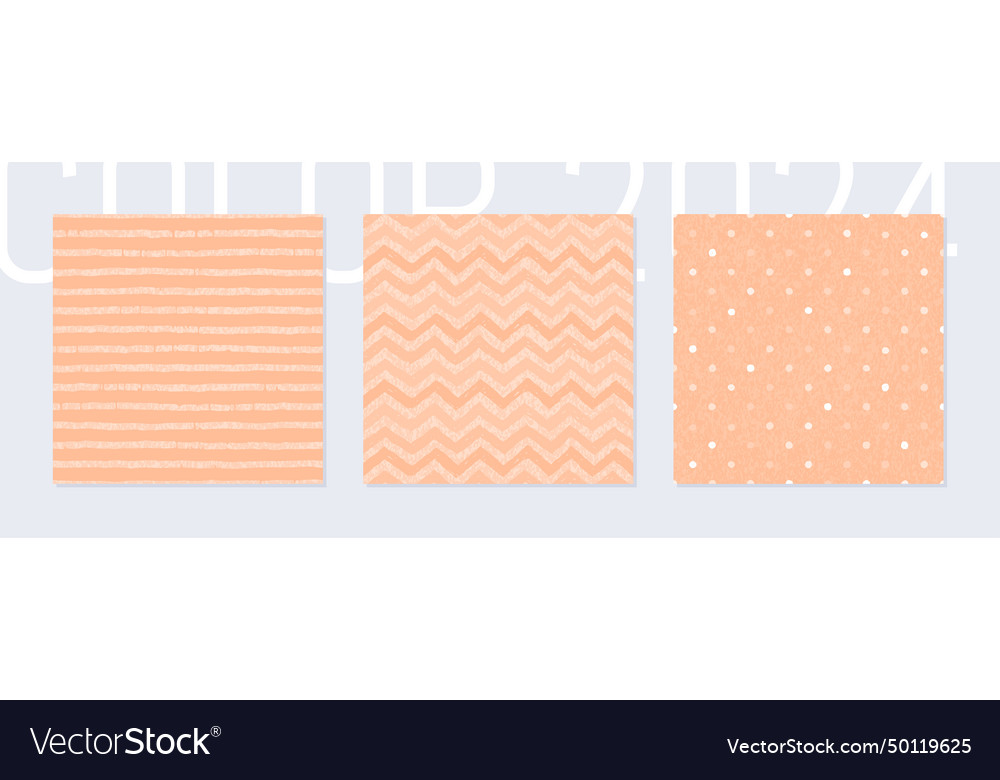 Peach fuzz 2024 year color seamless pattern set vector image Peach fuzz 2024 year color seamless pattern set