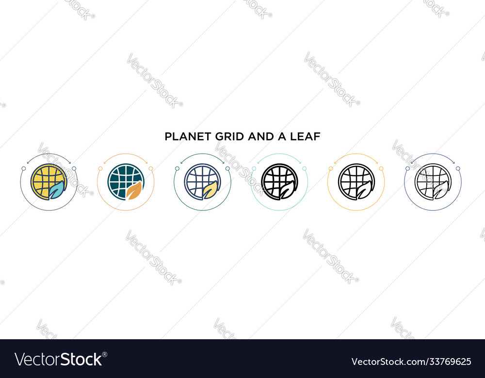 Planet grid and a leaf icon in filled thin line
