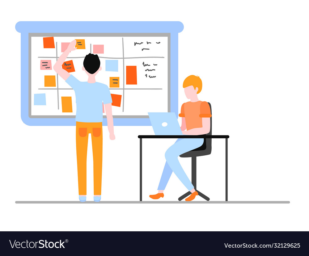 Scrum planning teamwork on software development vector image Scrum planning teamwork on software development