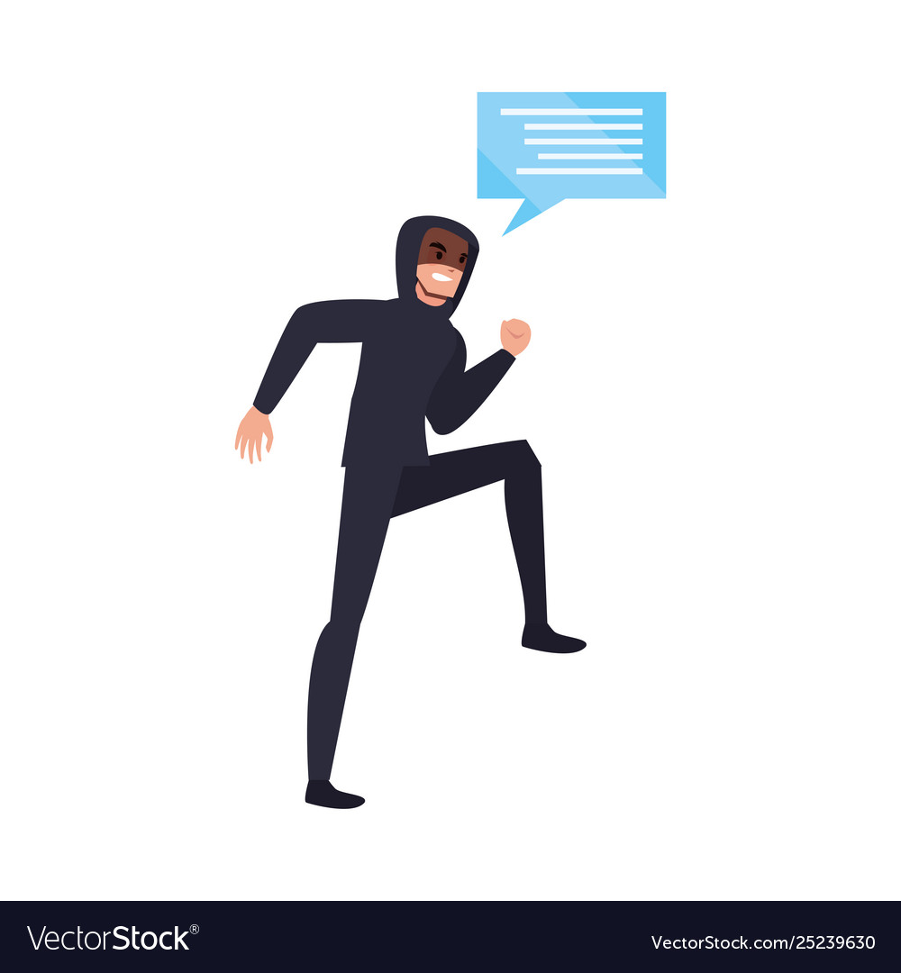 Hacker man character speech bubble