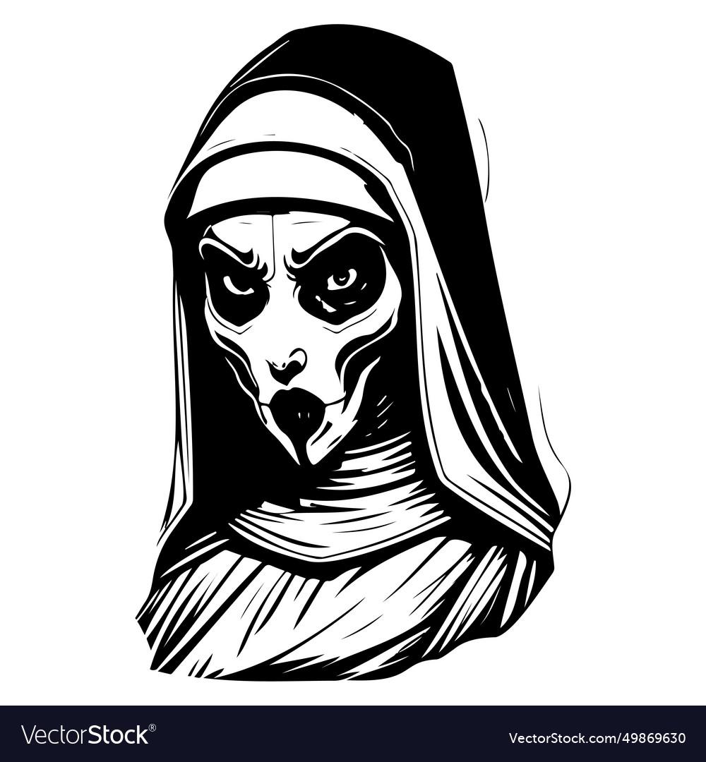 Halloween the nun scary sketch hand draw Vector Image